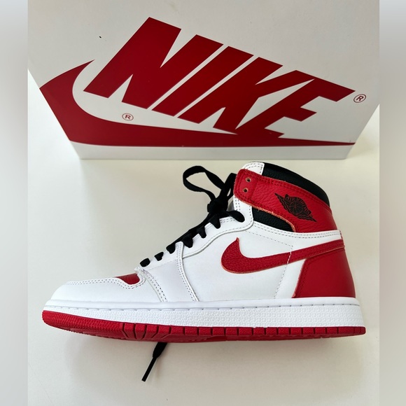 high top red and white jordans